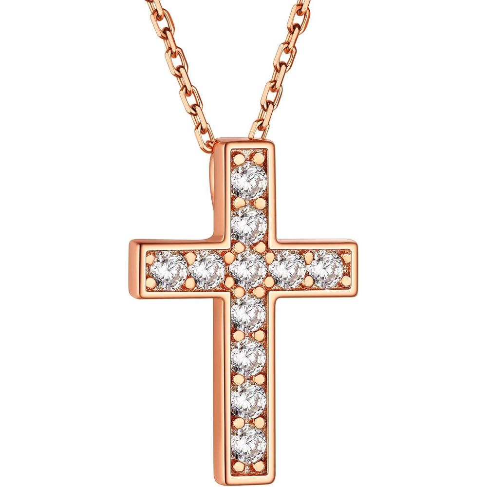 imageChainsHouse Cubic Zirconia Cross Necklace for Women Elegant Layered Cross Pendant Religious Crucifix Tiny Cross Necklaces for Women Girls Send Gift Boxb Inlaid CZ Rose Gold