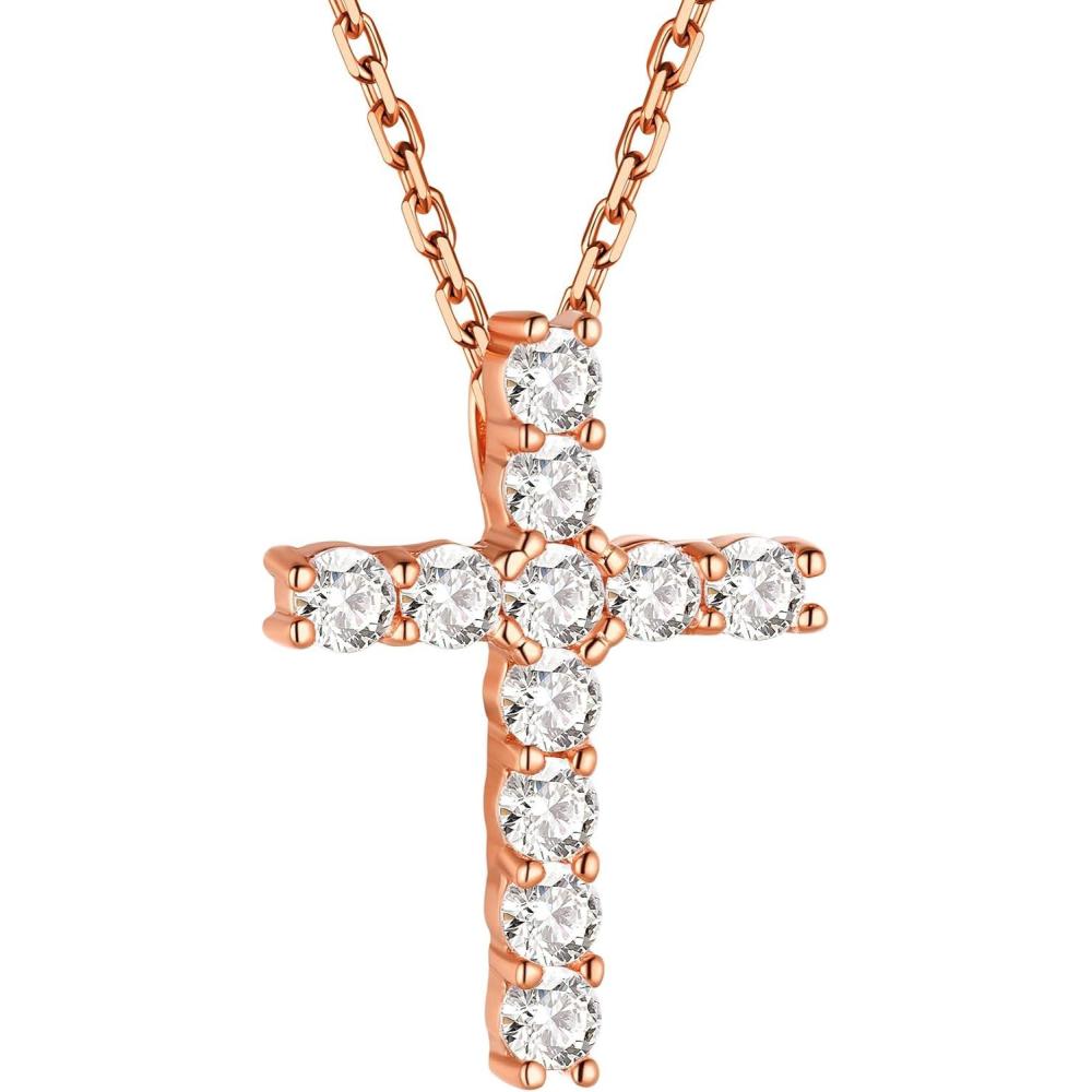 imageChainsHouse Cubic Zirconia Cross Necklace for Women  Elegant Layered Cross Pendant  Religious Crucifix Tiny Cross Necklaces for Women Girls Send Gift Boxc Claw CZ  Rose Gold