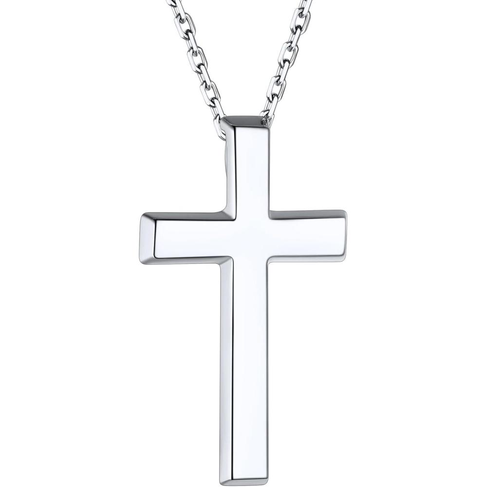 imageChainsHouse Cubic Zirconia Cross Necklace for Women Elegant Layered Cross Pendant Religious Crucifix Tiny Cross Necklaces for Women Girls Send Gift Boxa Classic Cross Silver
