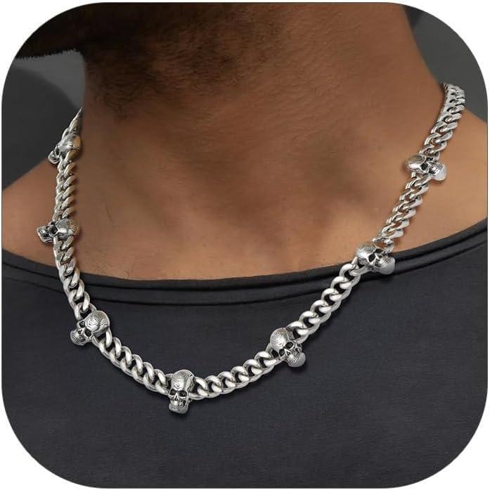 imageChainsHouse Curb Chain Skull Necklace for Men Stainless SteelBlack Gothic Skull Choker Curb Necklaces Punk Jewelry16quot20quot inch LengthbSkullSteel20 inches