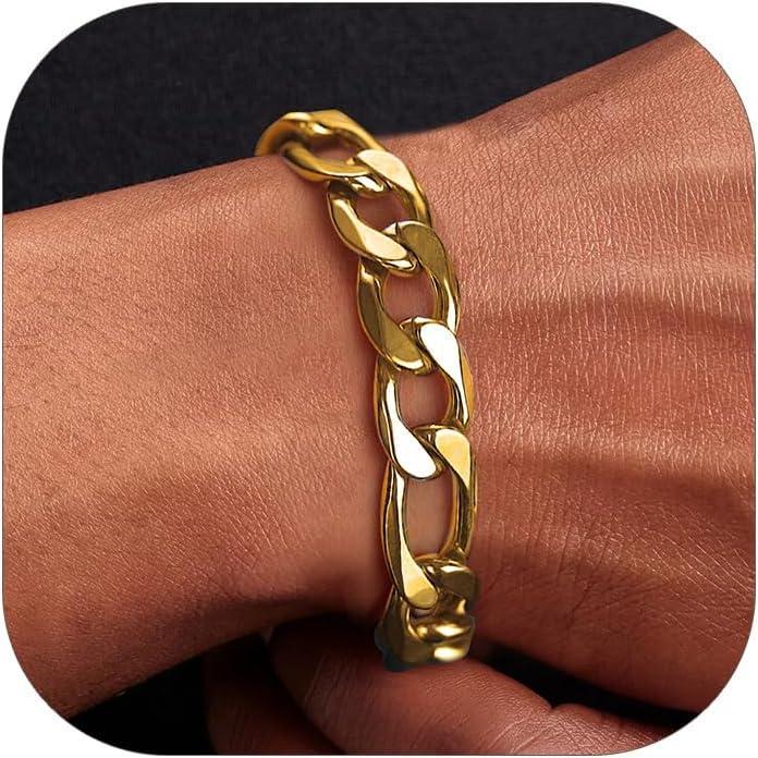 imageChainsHouse Figaro Link Chain Bracelet Stainless SteelBlack18K Gold Plated Wrist Bracelets for Men Women 6MM13MM 75quot83quot Send Gift Boxb 13mmgold