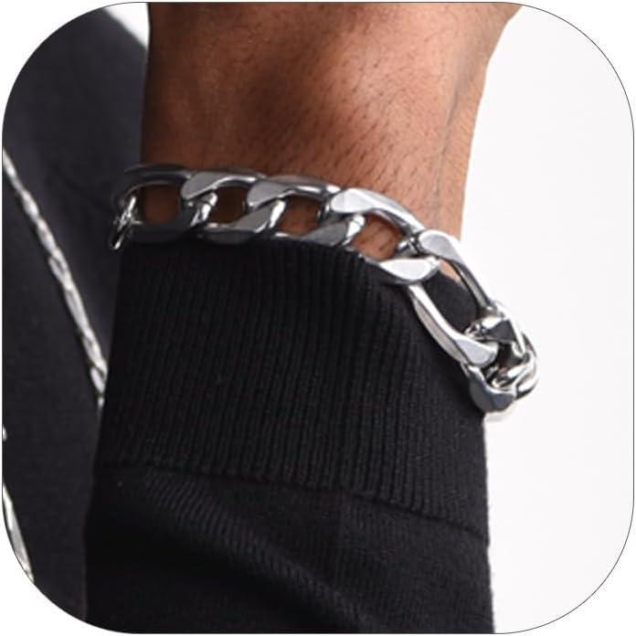 imageChainsHouse Figaro Link Chain Bracelet Stainless SteelBlack18K Gold Plated Wrist Bracelets for Men Women 6MM13MM 75quot83quot Send Gift Boxf 13mmstainless