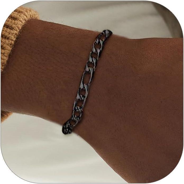 imageChainsHouse Figaro Link Chain Bracelet Stainless SteelBlack18K Gold Plated Wrist Bracelets for Men Women 6MM13MM 75quot83quot Send Gift Boxh 6mmblack