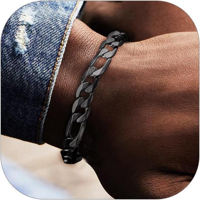 imageChainsHouse Figaro Link Chain Bracelet Stainless SteelBlack18K Gold Plated Wrist Bracelets for Men Women 6MM13MM 75quot83quot Send Gift Boxh 9mmblack