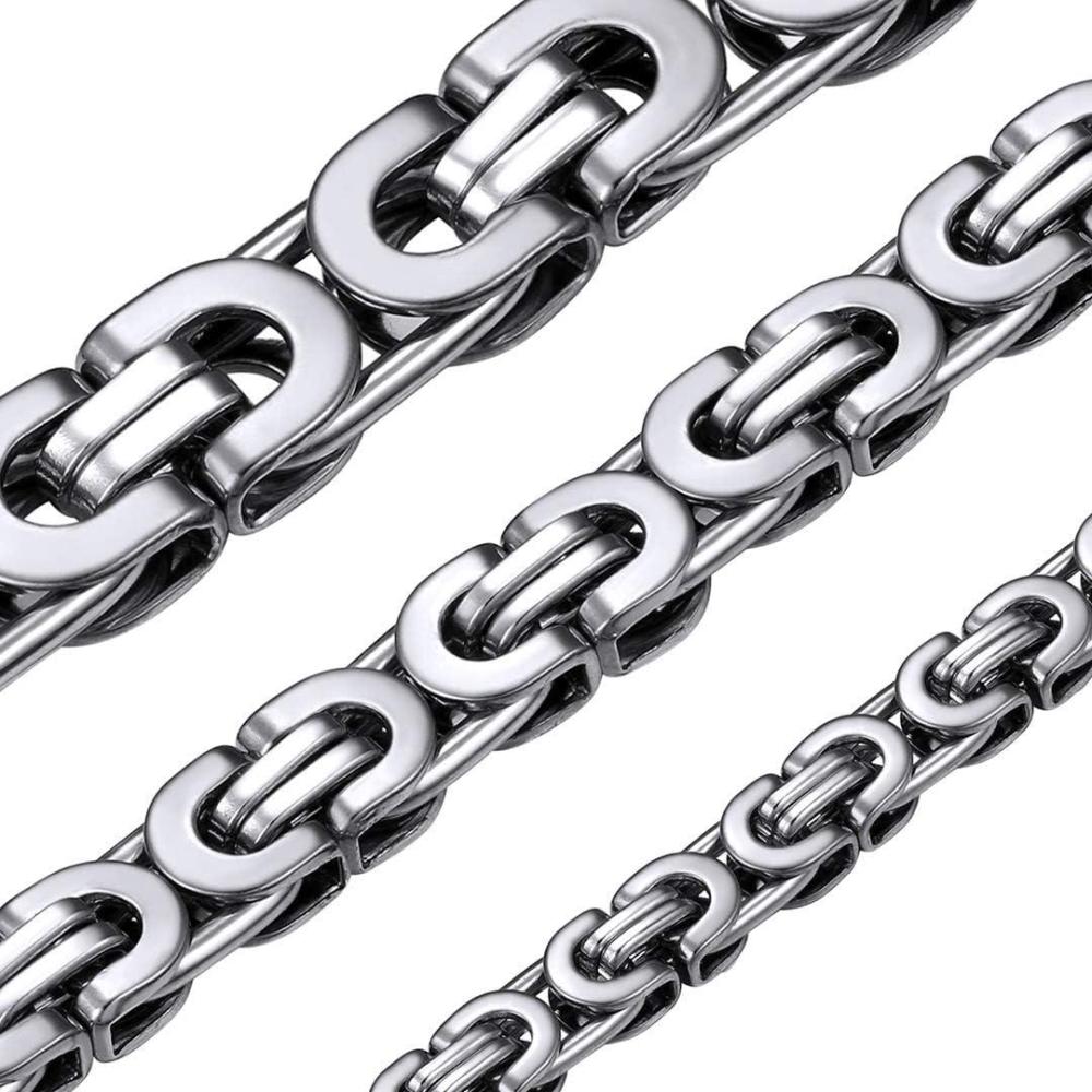 imageChainsHouse Flat Byzantine Link Necklace for Men 6mm8mm10mm Width 18K Gold PlatedStainless Steel Black Byzantine Chain Necklaces 18quot 20quot 22quot 24quot 26quot 28quot 30quot Length with Gift BoxFSteel8mm