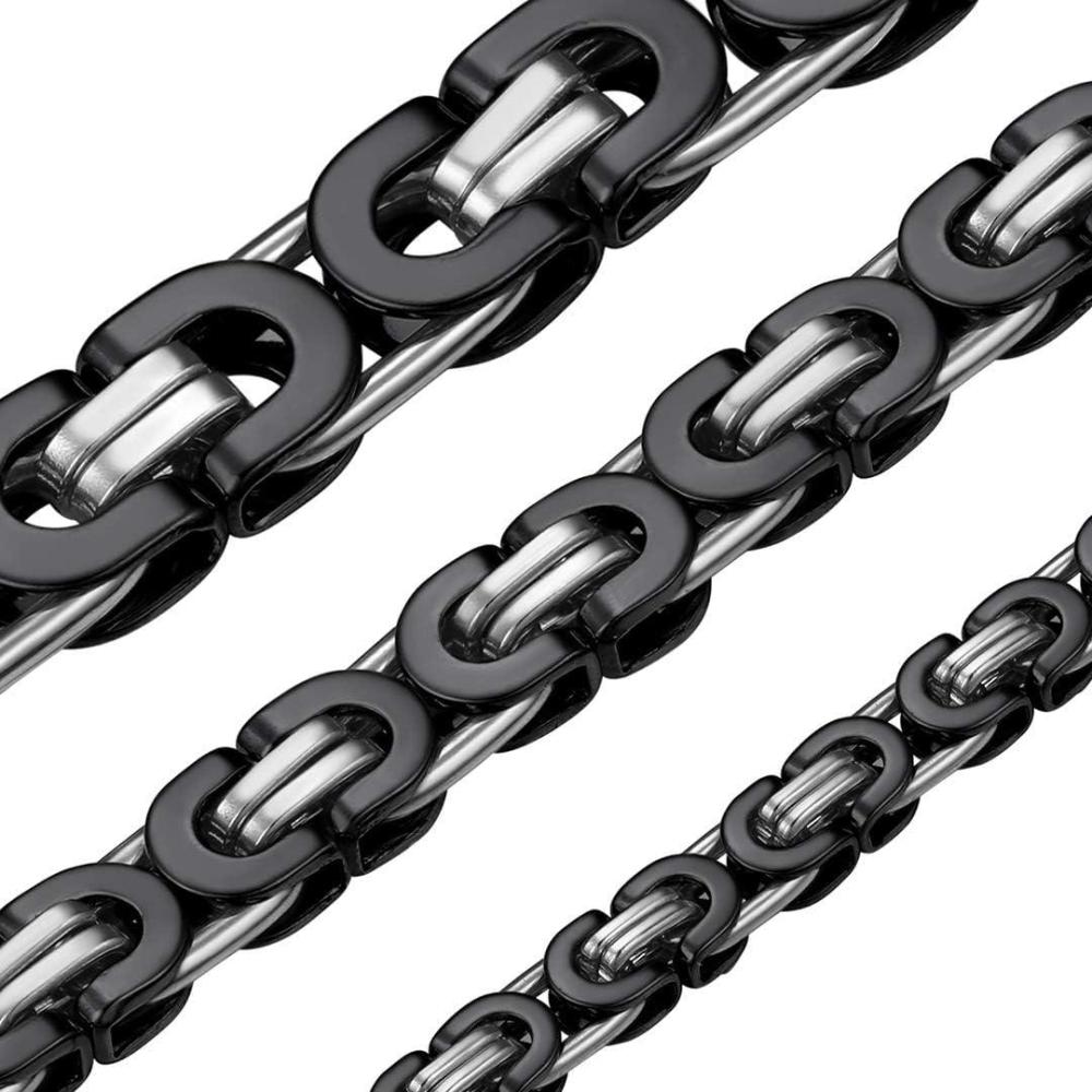 imageChainsHouse Flat Byzantine Link Necklace for Men 6mm8mm10mm Width 18K Gold PlatedStainless Steel Black Byzantine Chain Necklaces 18quot 20quot 22quot 24quot 26quot 28quot 30quot Length with Gift BoxCBlack10mm