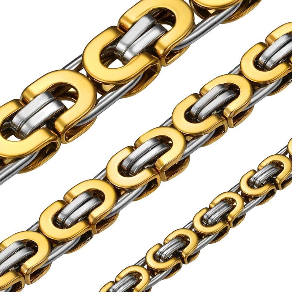 imageChainsHouse Flat Byzantine Link Necklace for Men 6mm8mm10mm Width 18K Gold PlatedStainless Steel Black Byzantine Chain Necklaces 18quot 20quot 22quot 24quot 26quot 28quot 30quot Length with Gift BoxHGold8mm