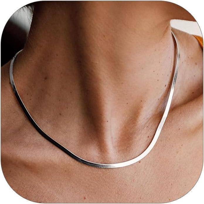 imageChainsHouse Flat Snake Chain Herringbone Choker Necklace for Women Stainless SteelRose Gold18K Gold Plated Dainty Adjustable Simple Short Layered Necklaces 12quot15quot18quot with 35quot Extendera stainless3mm