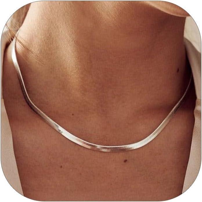 imageChainsHouse Flat Snake Chain Herringbone Choker Necklace for Women Stainless SteelRose Gold18K Gold Plated Dainty Adjustable Simple Short Layered Necklaces 12quot15quot18quot with 35quot Extendera stainless5mm