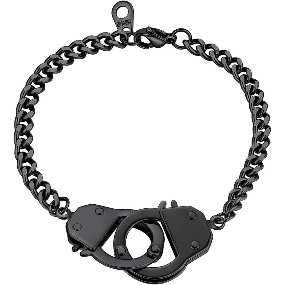 imageChainsHouse Handcuff Link Bracelet for Men Women 18K GoldBlack MetalStainless Steel Biker Curb Chain Friendship Best Friends Statement Bangles Bracelets Send Gift BoxB Black