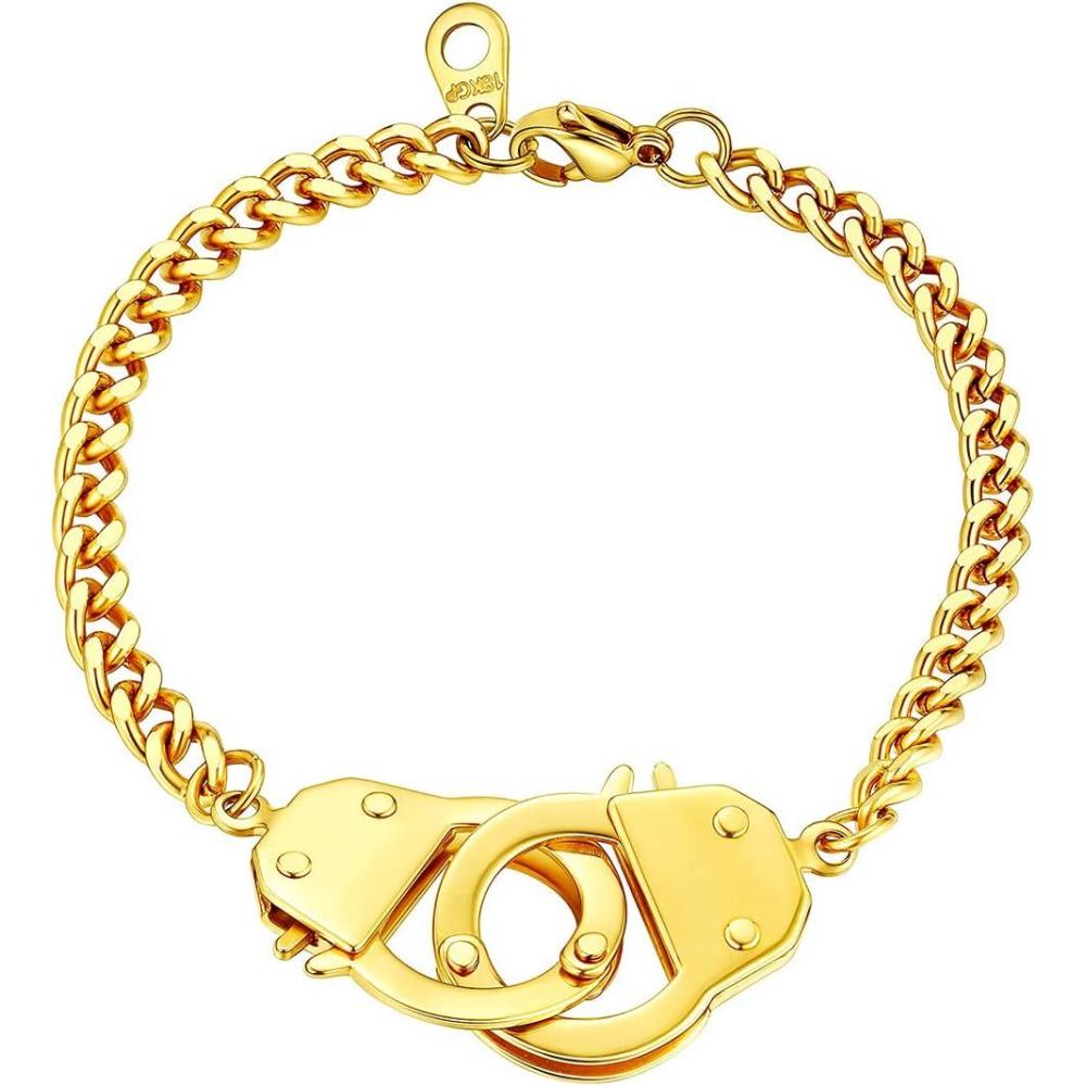 imageChainsHouse Handcuff Link Bracelet for Men Women 18K GoldBlack MetalStainless Steel Biker Curb Chain Friendship Best Friends Statement Bangles Bracelets Send Gift BoxC Gold