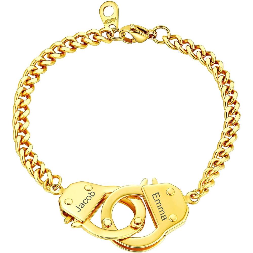 imageChainsHouse Handcuff Link Bracelet for Men Women 18K GoldBlack MetalStainless Steel Biker Curb Chain Friendship Best Friends Statement Bangles Bracelets Send Gift BoxF GoldCustom