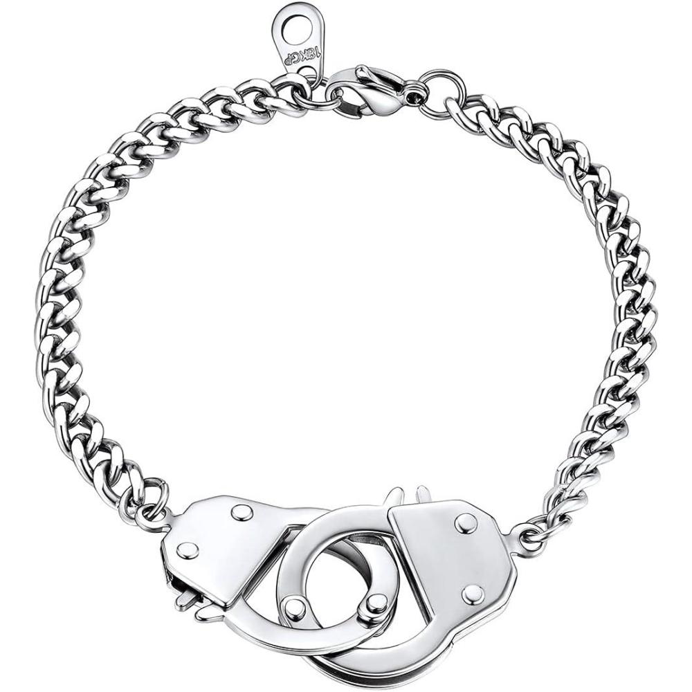 imageChainsHouse Handcuff Link Bracelet for Men Women 18K GoldBlack MetalStainless Steel Biker Curb Chain Friendship Best Friends Statement Bangles Bracelets Send Gift BoxA Stainless