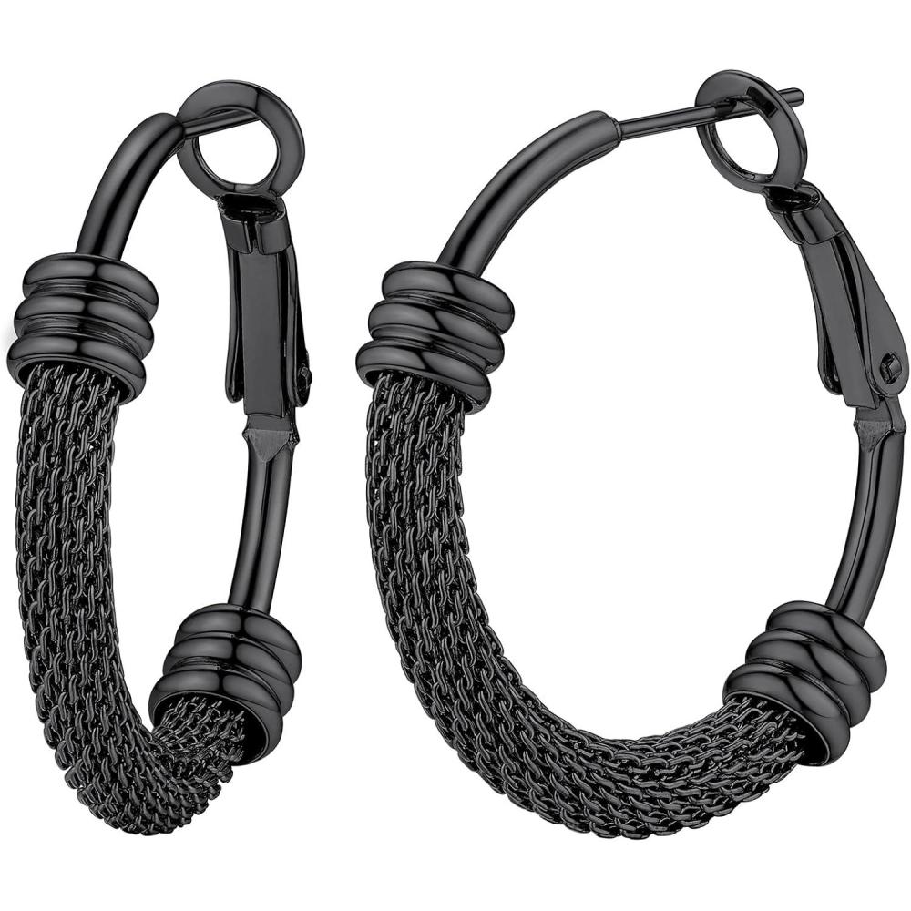 imageChainsHouse Hypoallergenic Hoop Earrings For Women 316L Stainless SteelBlack18K Real Gold Plated Minimalist Jewelry Round Tube Hoops Fits Sensitive Ears 30mm 40mm 60mm 80mm with Gift BoxB blackmesh tube