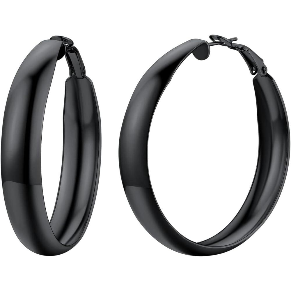 imageChainsHouse Hypoallergenic Hoop Earrings For Women 316L Stainless SteelBlack18K Real Gold Plated Minimalist Jewelry Round Tube Hoops Fits Sensitive Ears 30mm 40mm 60mm 80mm with Gift BoxC blackplain