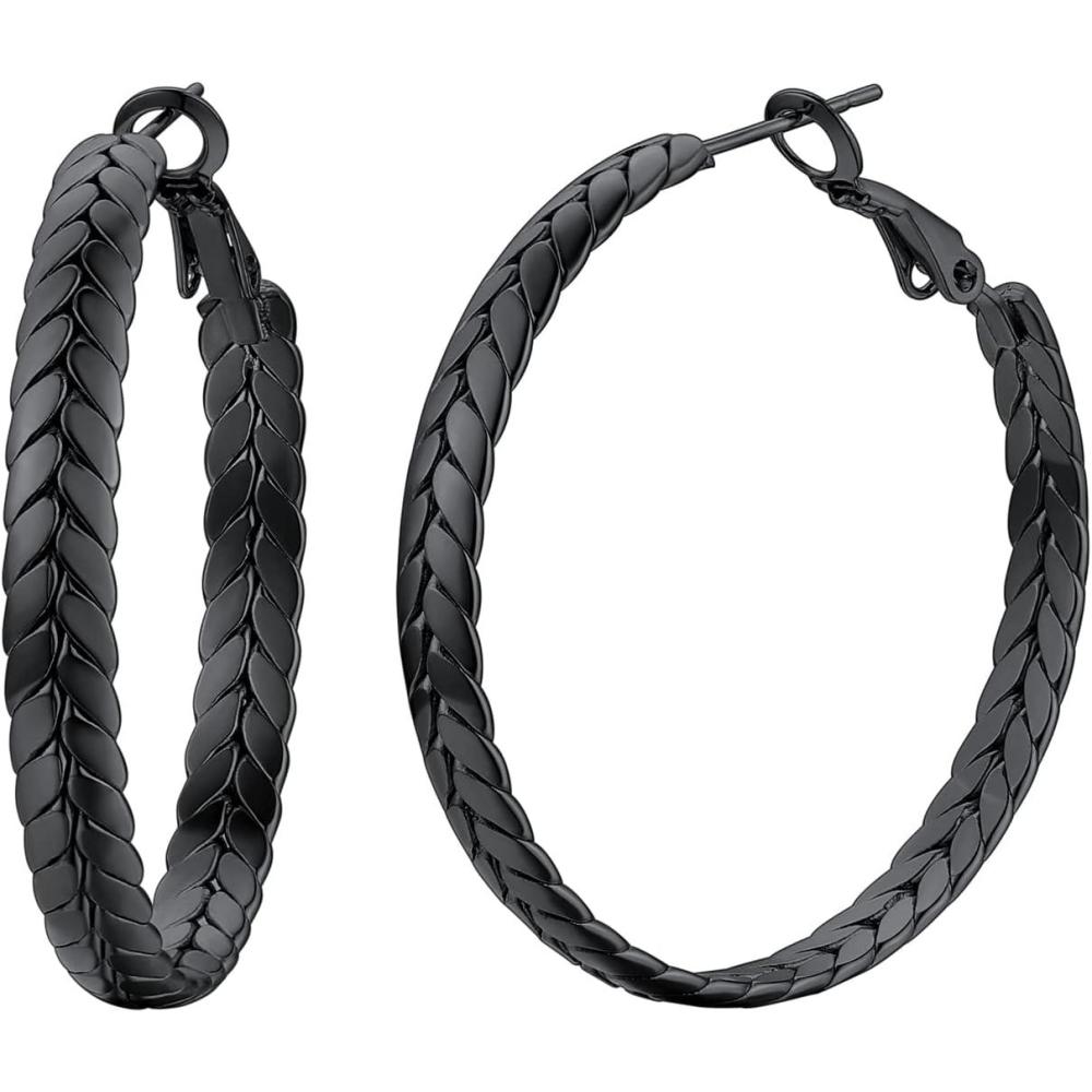 imageChainsHouse Hypoallergenic Hoop Earrings For Women 316L Stainless SteelBlack18K Real Gold Plated Minimalist Jewelry Round Tube Hoops Fits Sensitive Ears 30mm 40mm 60mm 80mm with Gift BoxD blackwheat