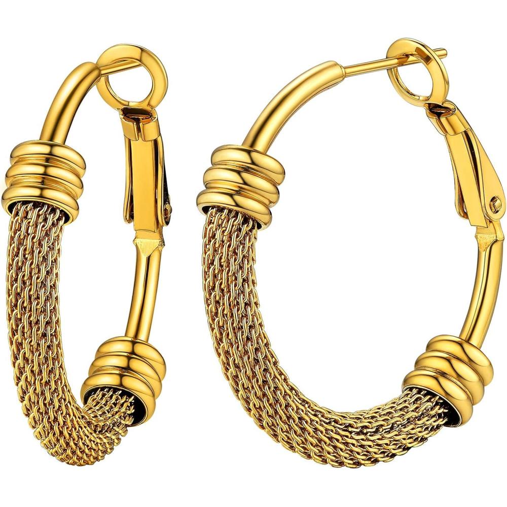 imageChainsHouse Hypoallergenic Hoop Earrings For Women 316L Stainless SteelBlack18K Real Gold Plated Minimalist Jewelry Round Tube Hoops Fits Sensitive Ears 30mm 40mm 60mm 80mm with Gift BoxN goldmesh tube