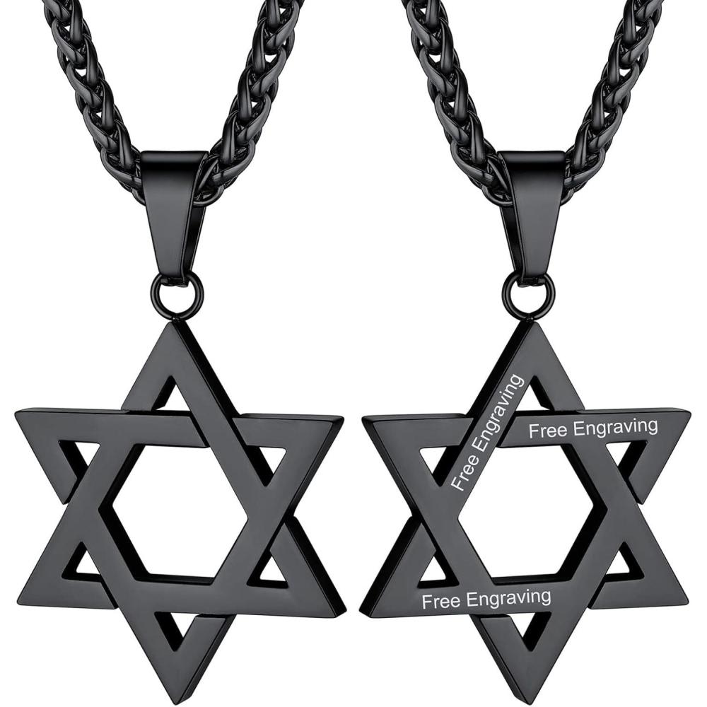 imageChainsHouse Magen Star of David Necklace for Men Women Stainless Steel18K Gold Plated HexagramDog Tag Pendant Jewish Israel Jewelry01BlackDavid Star