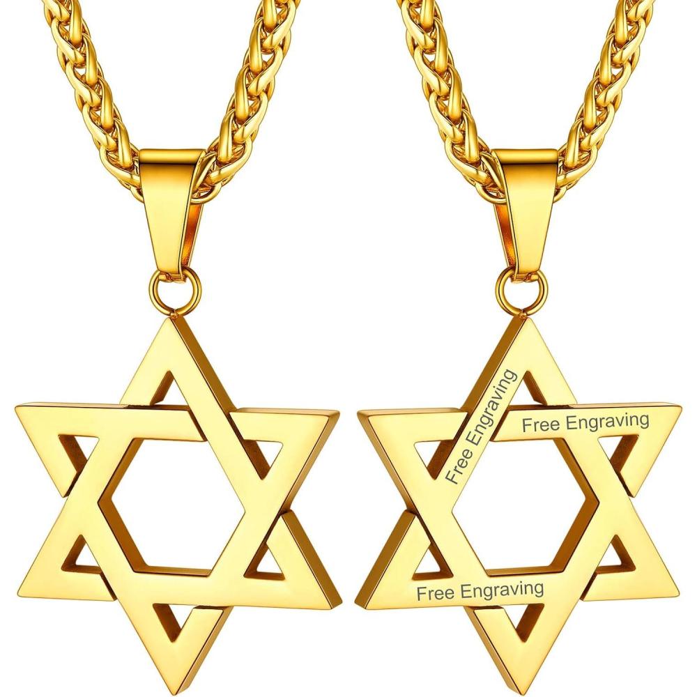 imageChainsHouse Magen Star of David Necklace for Men Women Stainless Steel18K Gold Plated HexagramDog Tag Pendant Jewish Israel Jewelry01GoldDavid Star