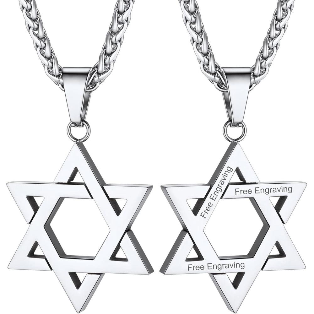 imageChainsHouse Magen Star of David Necklace for Men Women Stainless Steel18K Gold Plated HexagramDog Tag Pendant Jewish Israel Jewelry01SteelDavid Star