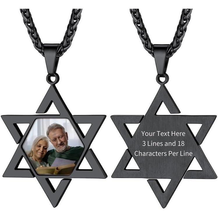 imageChainsHouse Magen Star of David Necklace for Men Women Stainless Steel18K Gold Plated HexagramDog Tag Pendant Jewish Israel Jewelry02BlackDavid Star