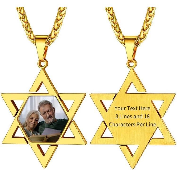 imageChainsHouse Magen Star of David Necklace for Men Women Stainless Steel18K Gold Plated HexagramDog Tag Pendant Jewish Israel Jewelry02GoldDavid Star