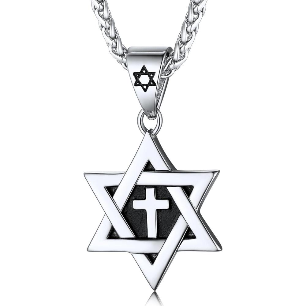 imageChainsHouse Magen Star of David Necklace for Men Women Stainless Steel18K Gold Plated HexagramDog Tag Pendant Jewish Israel Jewelry02SteelCross Star