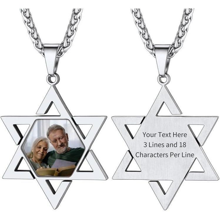 imageChainsHouse Magen Star of David Necklace for Men Women Stainless Steel18K Gold Plated HexagramDog Tag Pendant Jewish Israel Jewelry02SteelDavid Star