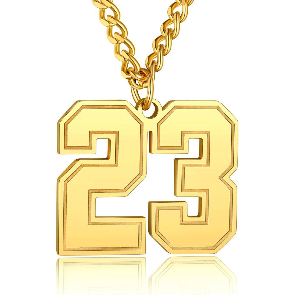 imageChainsHouse Men 09 Jersey Number Necklace Custom Necklace BaseballBasketballFootball with Number Personalized Number Pendant Stainless Steel Chain Sports Necklaces for Men Women with Gift Box0199 Number CustomGold
