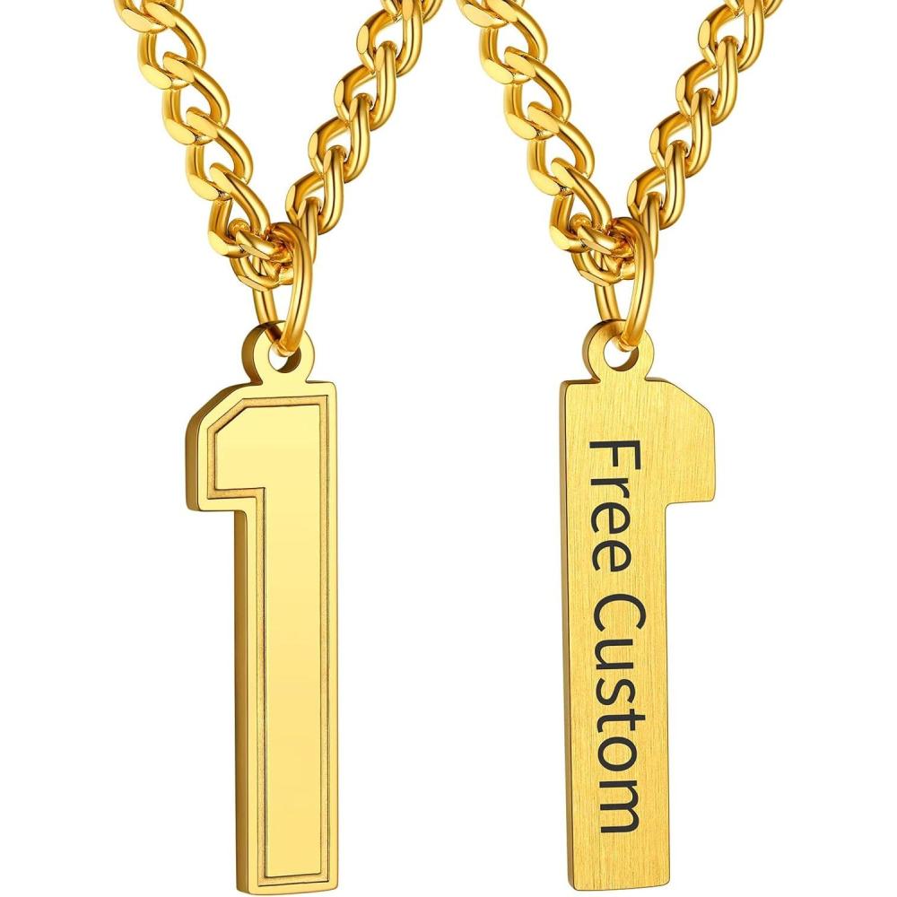 imageChainsHouse Men 09 Jersey Number Necklace Custom Necklace BaseballBasketballFootball with Number Personalized Number Pendant Stainless Steel Chain Sports Necklaces for Men Women with Gift BoxNumber 1Gold