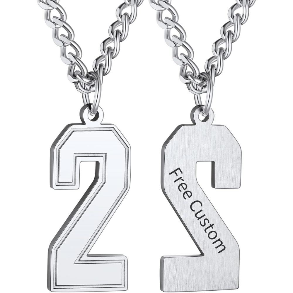 imageChainsHouse Men 09 Jersey Number Necklace Custom Necklace BaseballBasketballFootball with Number Personalized Number Pendant Stainless Steel Chain Sports Necklaces for Men Women with Gift BoxNumber 2Steel