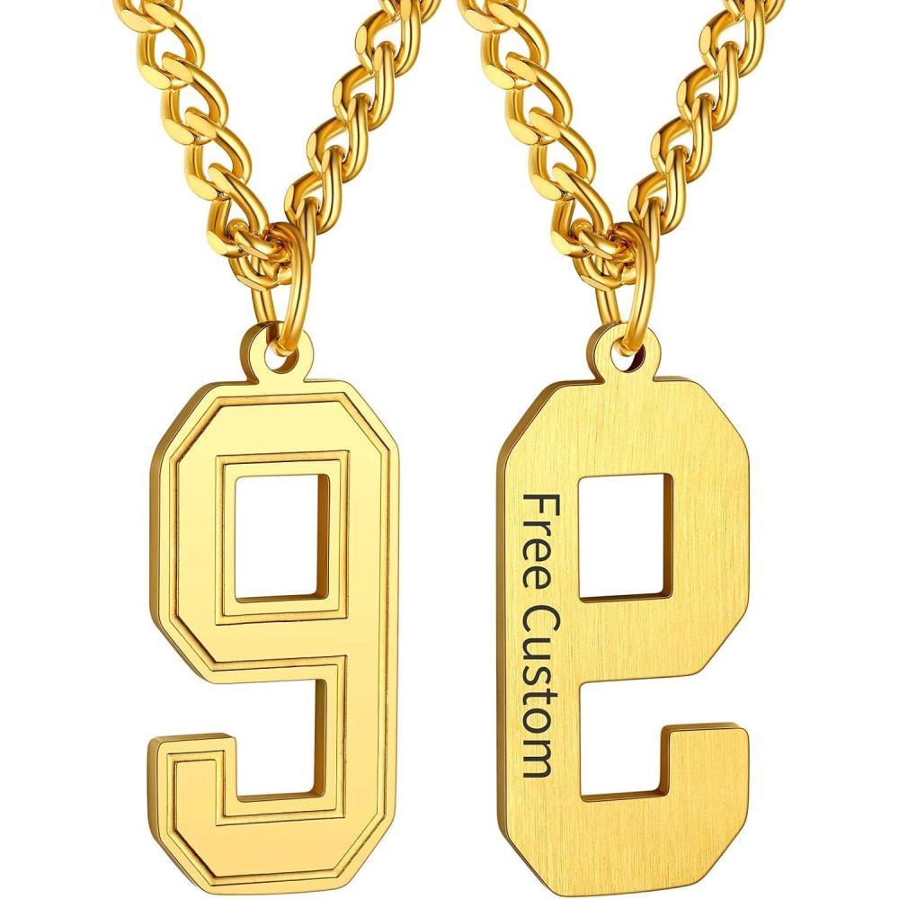 imageChainsHouse Men 09 Jersey Number Necklace Custom Necklace BaseballBasketballFootball with Number Personalized Number Pendant Stainless Steel Chain Sports Necklaces for Men Women with Gift BoxNumber 9Gold
