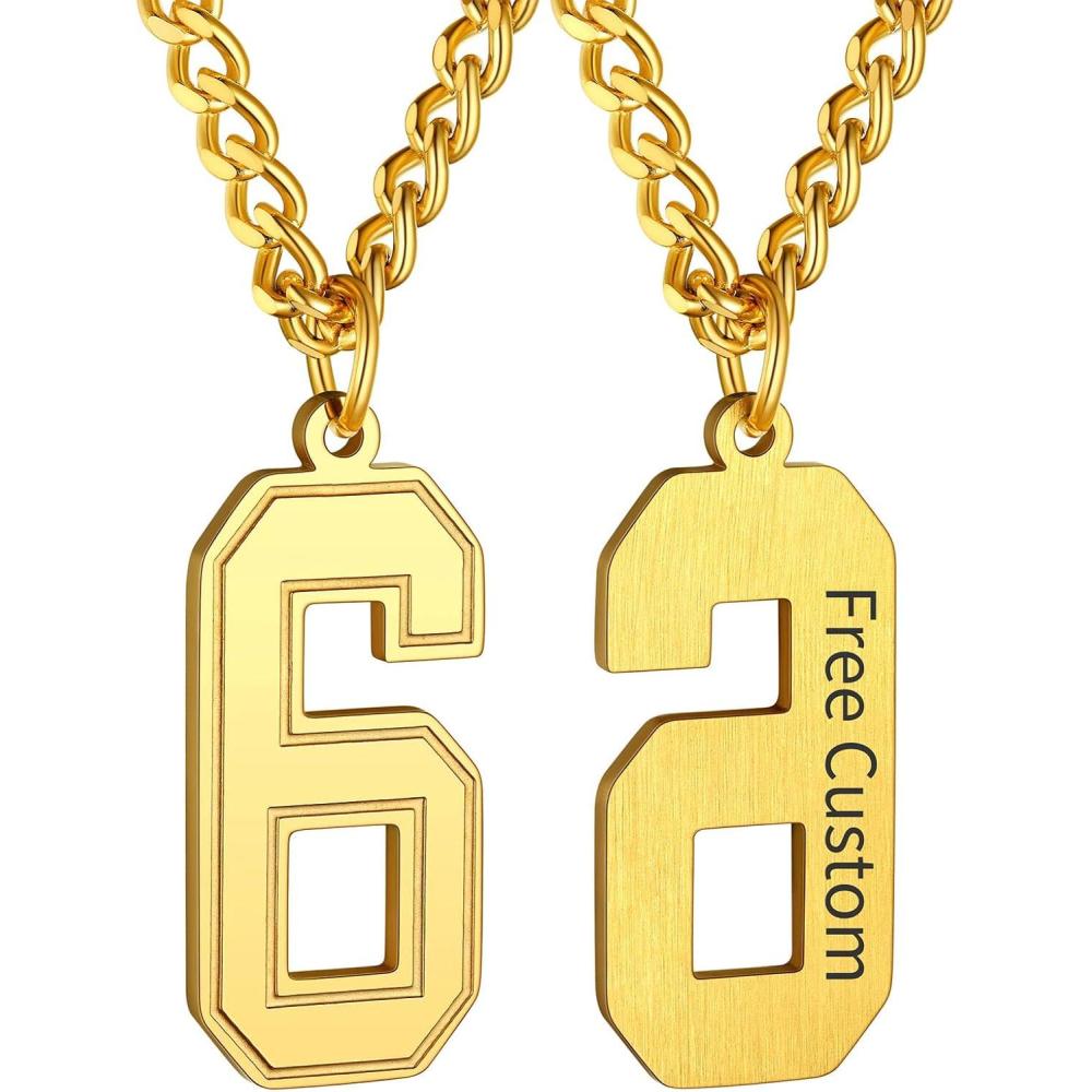 imageChainsHouse Men 09 Jersey Number Necklace Custom Necklace BaseballBasketballFootball with Number Personalized Number Pendant Stainless Steel Chain Sports Necklaces for Men Women with Gift BoxNumber 6Gold