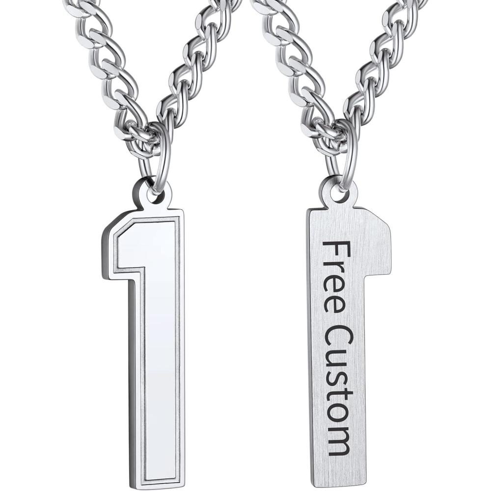 imageChainsHouse Men 09 Jersey Number Necklace Custom Necklace BaseballBasketballFootball with Number Personalized Number Pendant Stainless Steel Chain Sports Necklaces for Men Women with Gift BoxNumber 1Steel