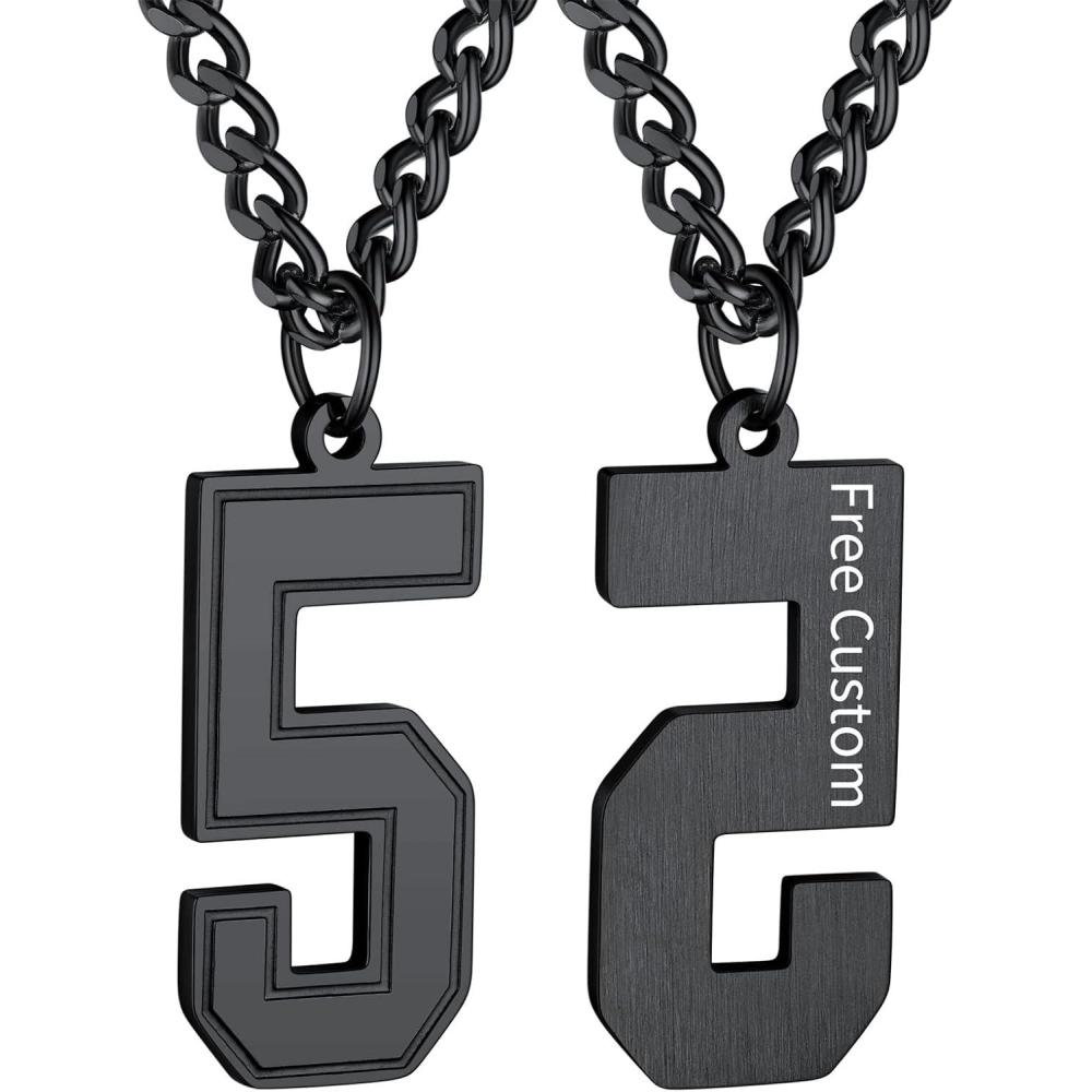 imageChainsHouse Men 09 Jersey Number Necklace Custom Necklace BaseballBasketballFootball with Number Personalized Number Pendant Stainless Steel Chain Sports Necklaces for Men Women with Gift BoxNumber 5Black