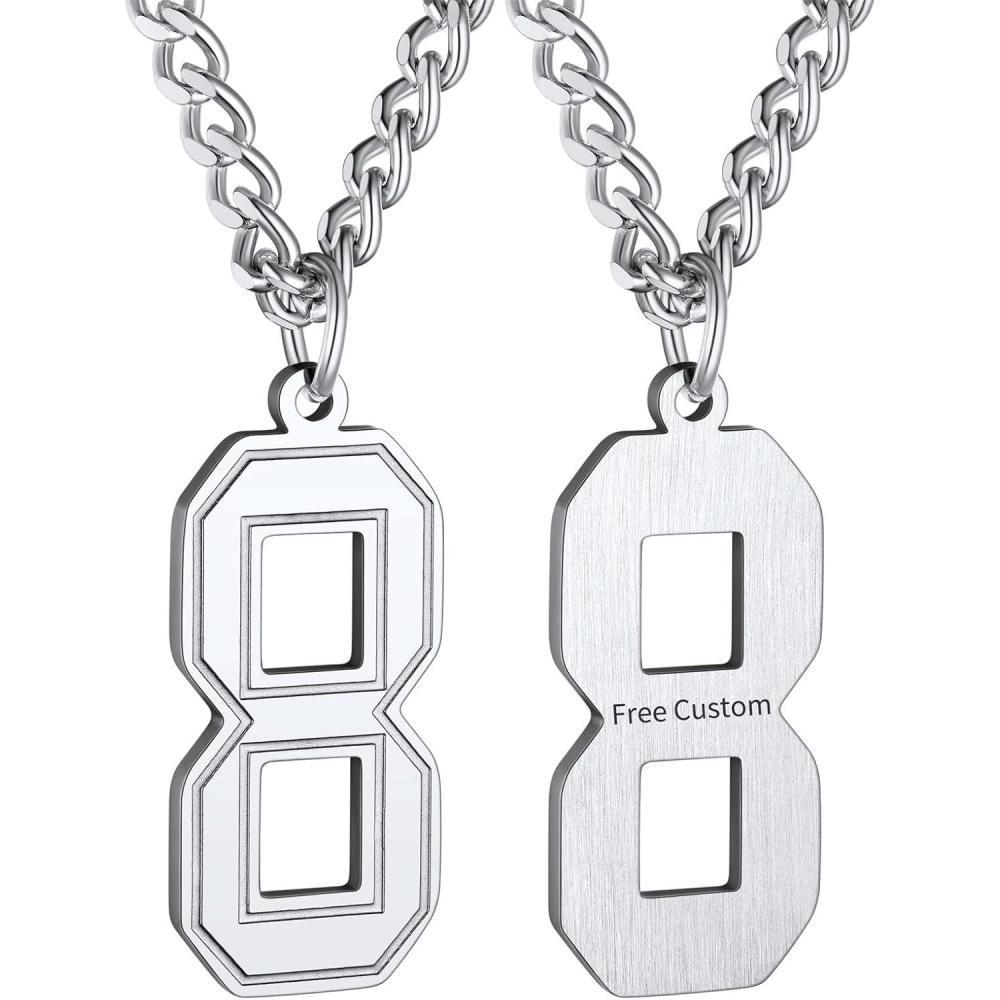 imageChainsHouse Men 09 Jersey Number Necklace Custom Necklace BaseballBasketballFootball with Number Personalized Number Pendant Stainless Steel Chain Sports Necklaces for Men Women with Gift BoxNumber 8Steel