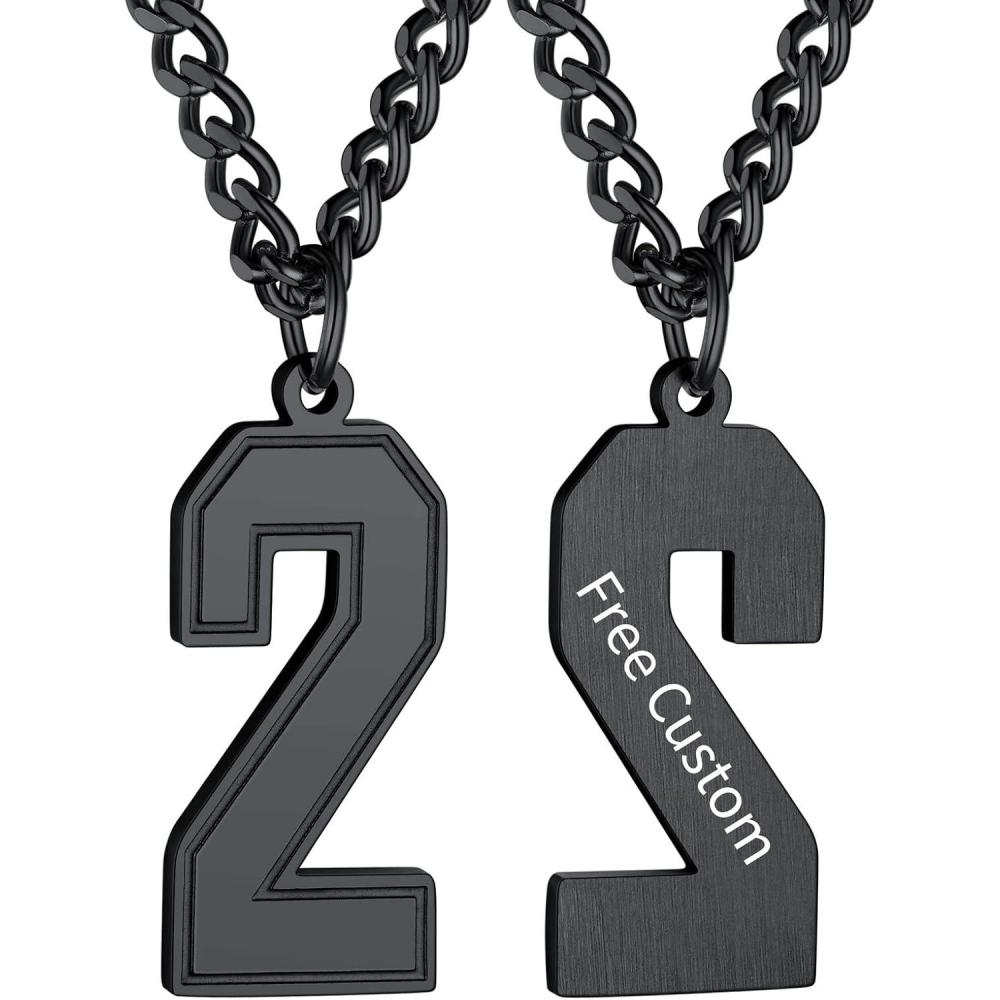 imageChainsHouse Men 09 Jersey Number Necklace Custom Necklace BaseballBasketballFootball with Number Personalized Number Pendant Stainless Steel Chain Sports Necklaces for Men Women with Gift BoxNumber 2Black