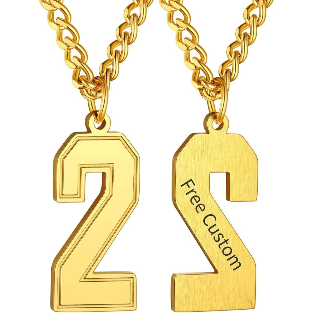 imageChainsHouse Men 09 Jersey Number Necklace Custom Necklace BaseballBasketballFootball with Number Personalized Number Pendant Stainless Steel Chain Sports Necklaces for Men Women with Gift BoxNumber 2Gold