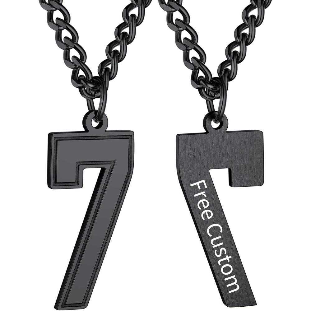 imageChainsHouse Men 09 Jersey Number Necklace Custom Necklace BaseballBasketballFootball with Number Personalized Number Pendant Stainless Steel Chain Sports Necklaces for Men Women with Gift BoxNumber 7Black