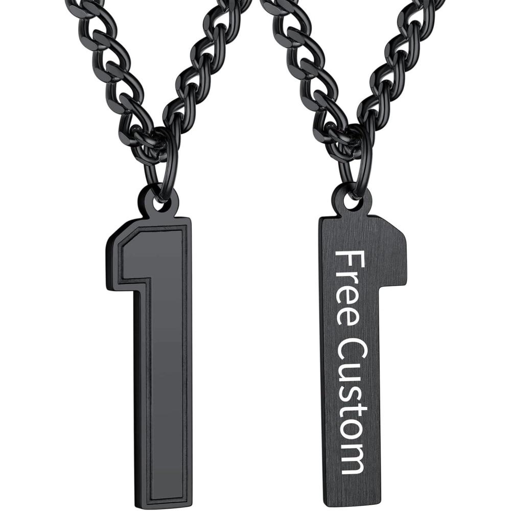 imageChainsHouse Men 09 Jersey Number Necklace Custom Necklace BaseballBasketballFootball with Number Personalized Number Pendant Stainless Steel Chain Sports Necklaces for Men Women with Gift BoxNumber 1Black