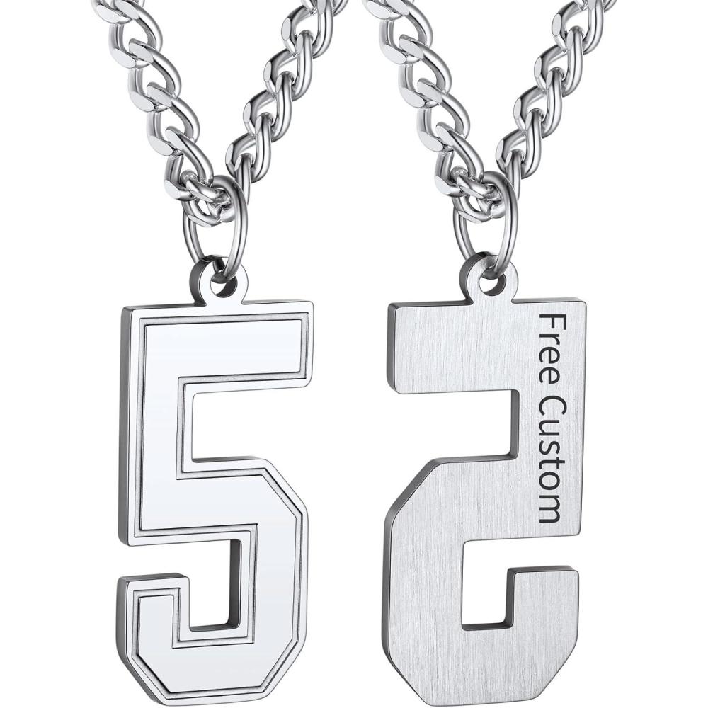 imageChainsHouse Men 09 Jersey Number Necklace Custom Necklace BaseballBasketballFootball with Number Personalized Number Pendant Stainless Steel Chain Sports Necklaces for Men Women with Gift BoxNumber 5Steel