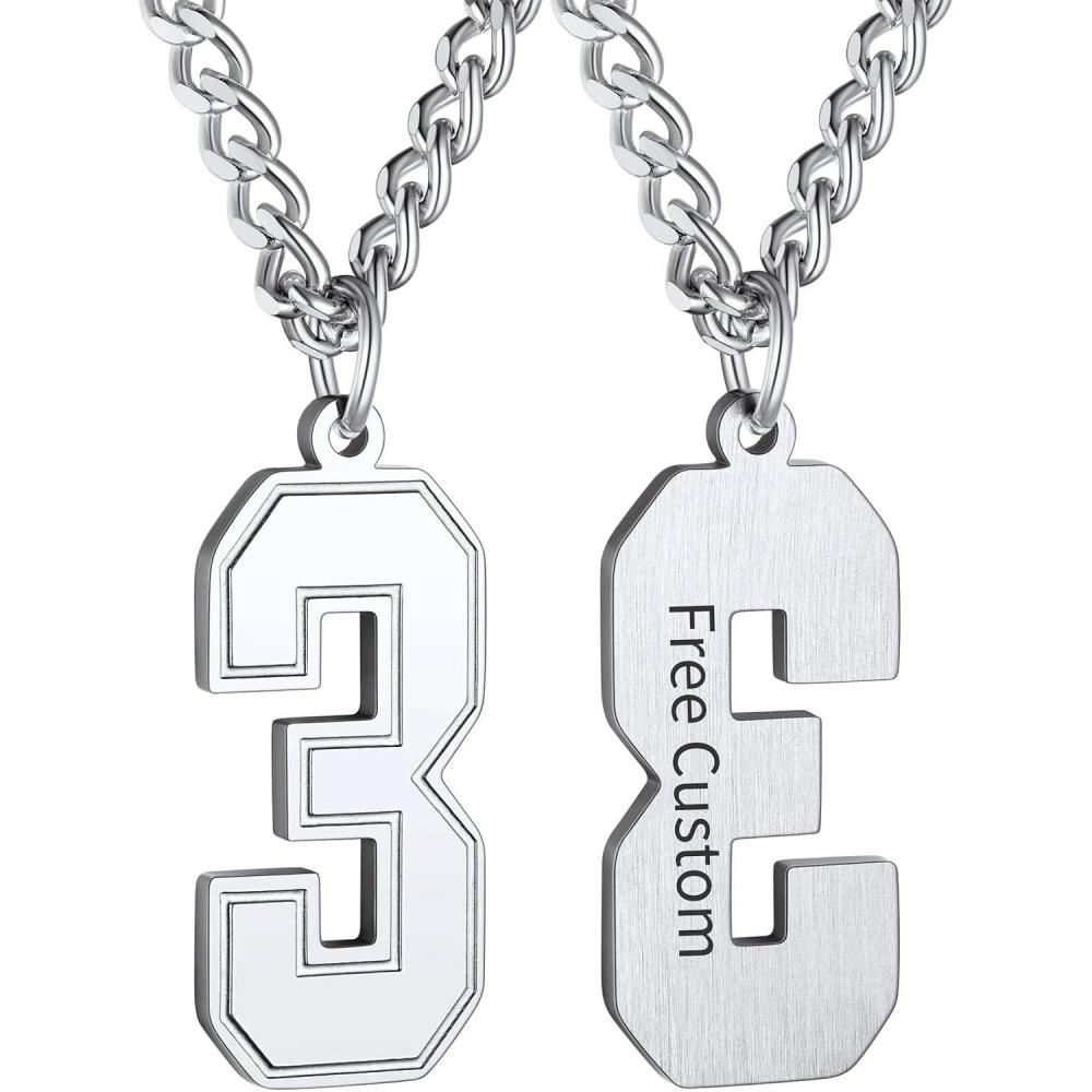 imageChainsHouse Men 09 Jersey Number Necklace Custom Necklace BaseballBasketballFootball with Number Personalized Number Pendant Stainless Steel Chain Sports Necklaces for Men Women with Gift BoxNumber 3Steel