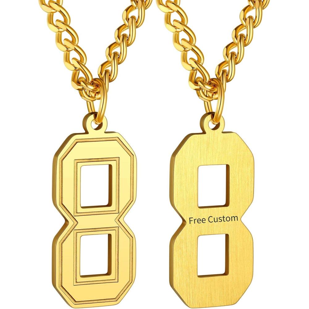 imageChainsHouse Men 09 Jersey Number Necklace Custom Necklace BaseballBasketballFootball with Number Personalized Number Pendant Stainless Steel Chain Sports Necklaces for Men Women with Gift BoxNumber 8Gold