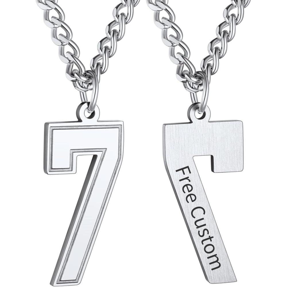 imageChainsHouse Men 09 Jersey Number Necklace Custom Necklace BaseballBasketballFootball with Number Personalized Number Pendant Stainless Steel Chain Sports Necklaces for Men Women with Gift BoxNumber 7Steel