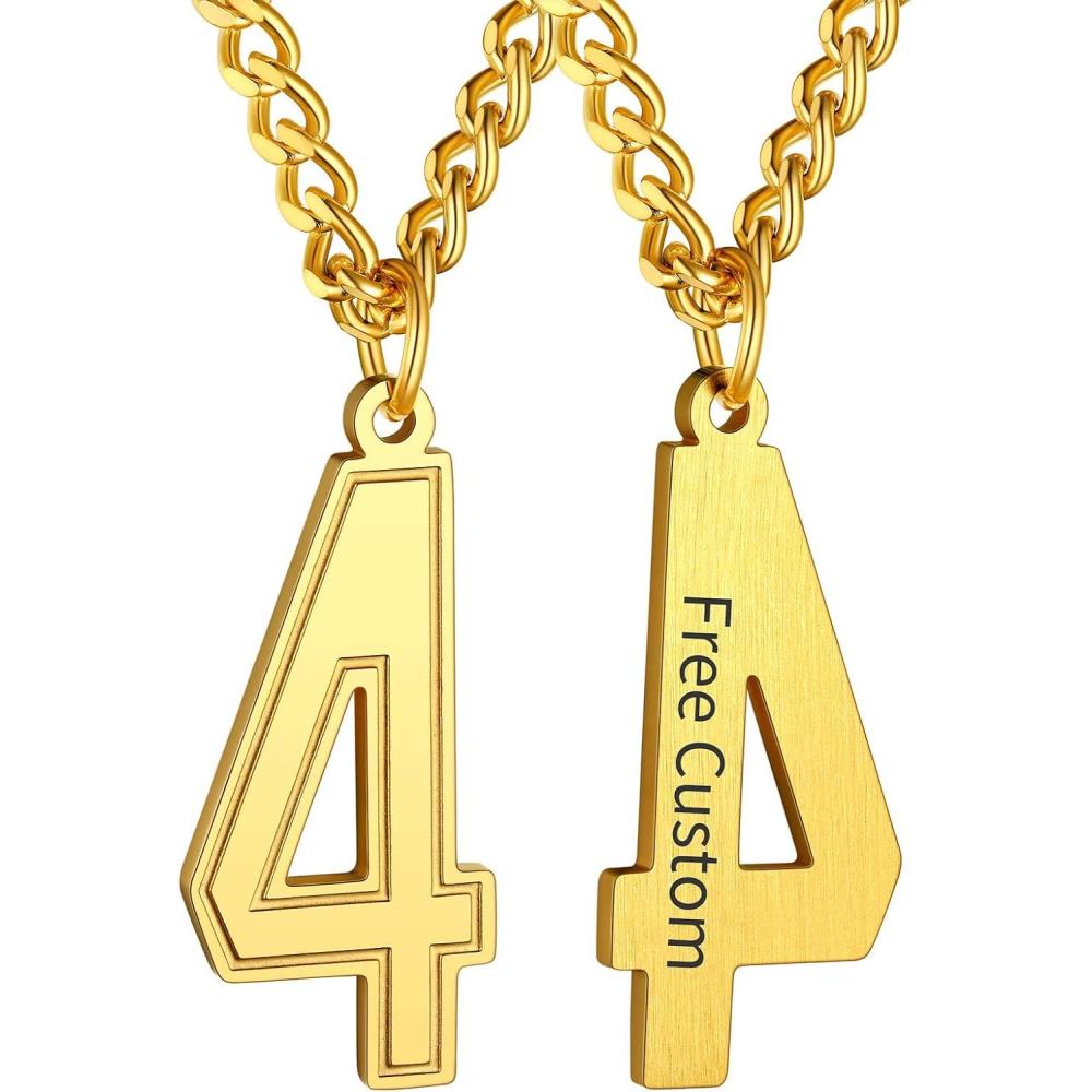 imageChainsHouse Men 09 Jersey Number Necklace Custom Necklace BaseballBasketballFootball with Number Personalized Number Pendant Stainless Steel Chain Sports Necklaces for Men Women with Gift BoxNumber 4Gold