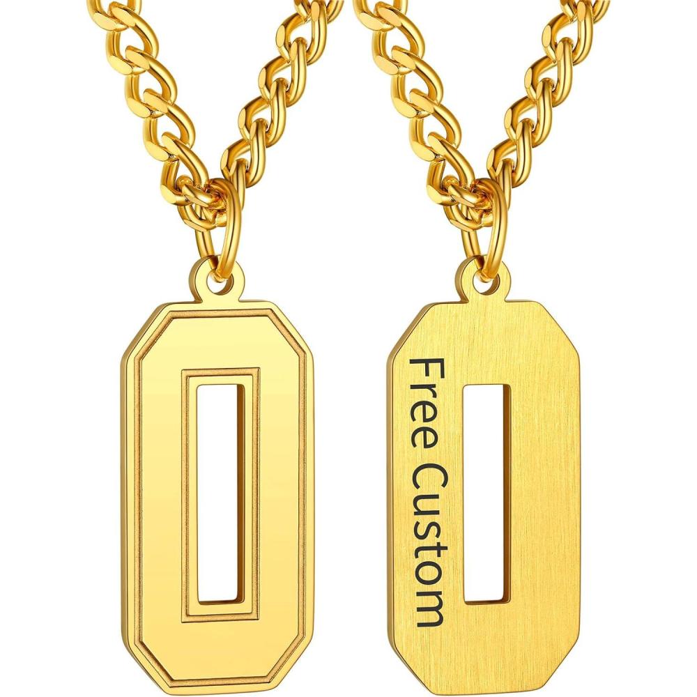 imageChainsHouse Men 09 Jersey Number Necklace Custom Necklace BaseballBasketballFootball with Number Personalized Number Pendant Stainless Steel Chain Sports Necklaces for Men Women with Gift BoxNumber 0Gold