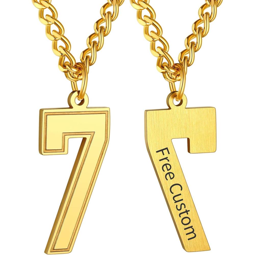imageChainsHouse Men 09 Jersey Number Necklace Custom Necklace BaseballBasketballFootball with Number Personalized Number Pendant Stainless Steel Chain Sports Necklaces for Men Women with Gift BoxNumber 7Gold