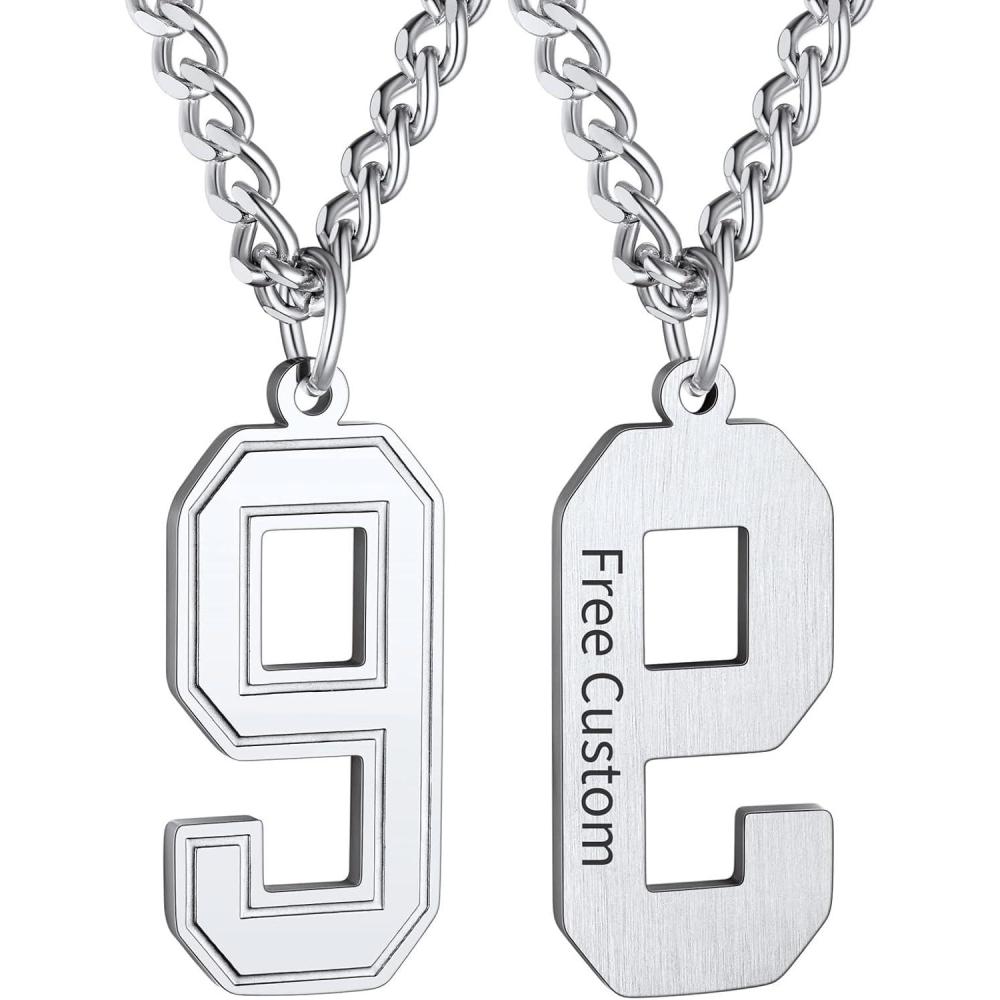 imageChainsHouse Men 09 Jersey Number Necklace Custom Necklace BaseballBasketballFootball with Number Personalized Number Pendant Stainless Steel Chain Sports Necklaces for Men Women with Gift BoxNumber 9Steel