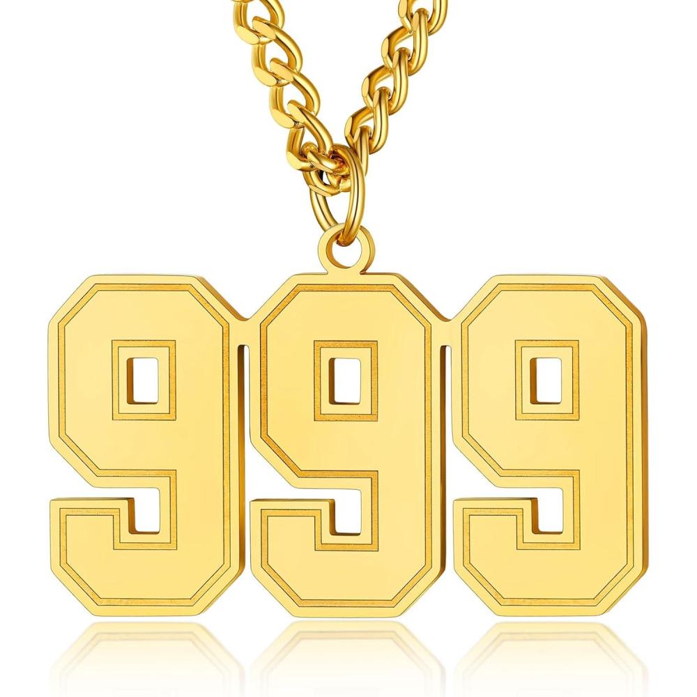 imageChainsHouse Men 09 Jersey Number Necklace Custom Necklace BaseballBasketballFootball with Number Personalized Number Pendant Stainless Steel Chain Sports Necklaces for Men Women with Gift Box001999 Number CustomGold