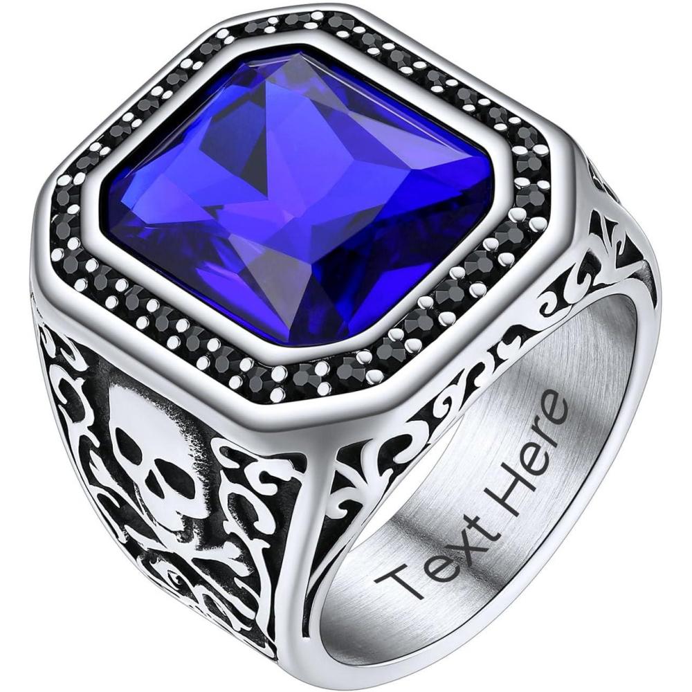 imageChainsHouse Mens Black Onyx Rings Retro X Bone Skull Stainless Steel Signet Rings for Men Black Onyx Agate Gemstone Rings Jewelry Offer Custom Service Size 714G SteelBlue StoneCustom